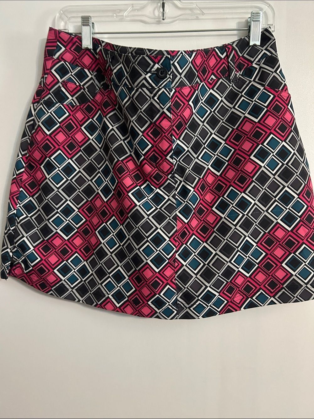 Slazenger Geometric Print A-Line Skort in Pink, Black & Teal